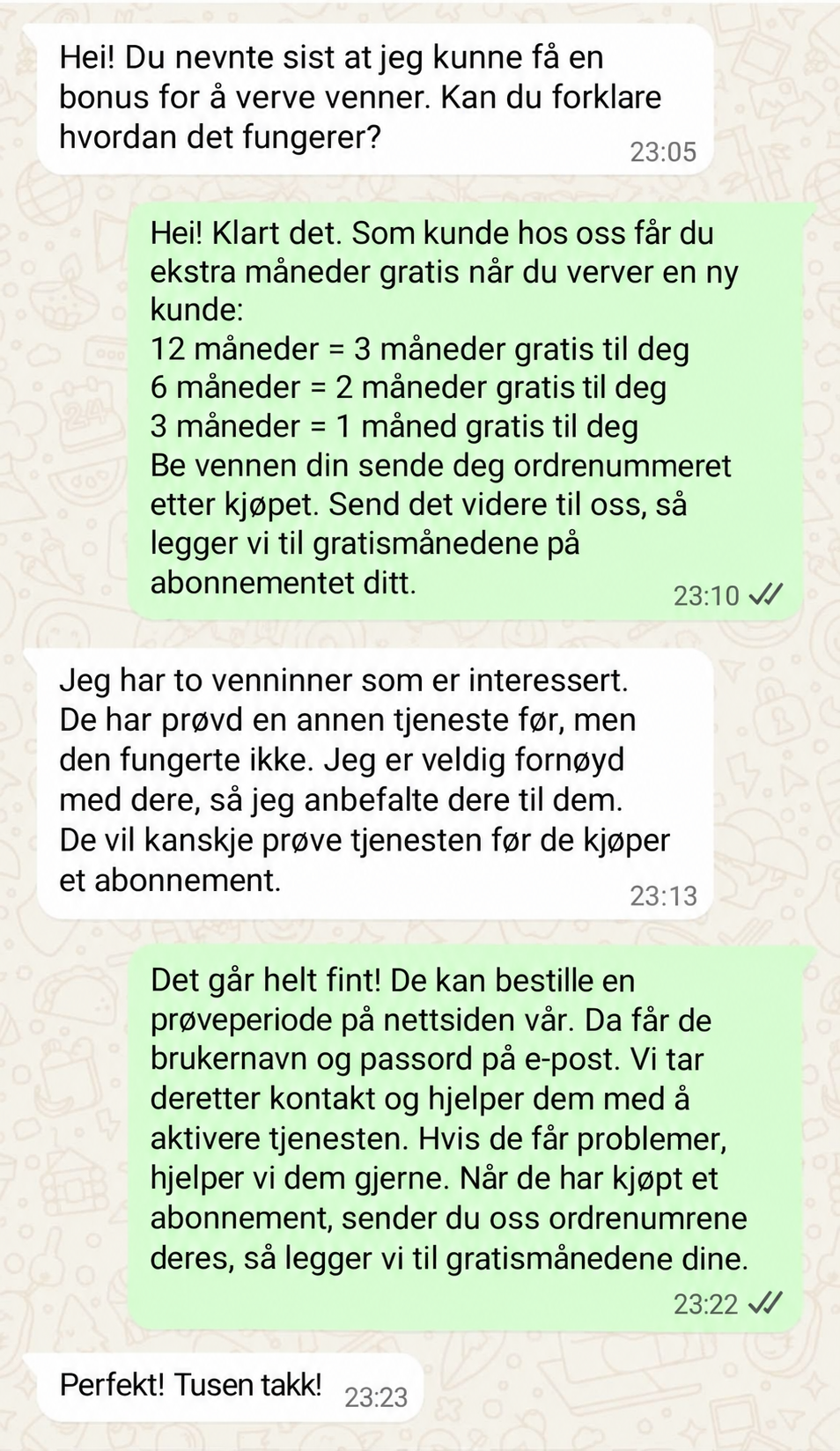 Norwegian referral bonus WhatsApp chat